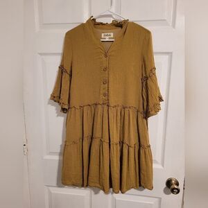 Listicle tiered mini dress with bell‎ ruffled sleeves